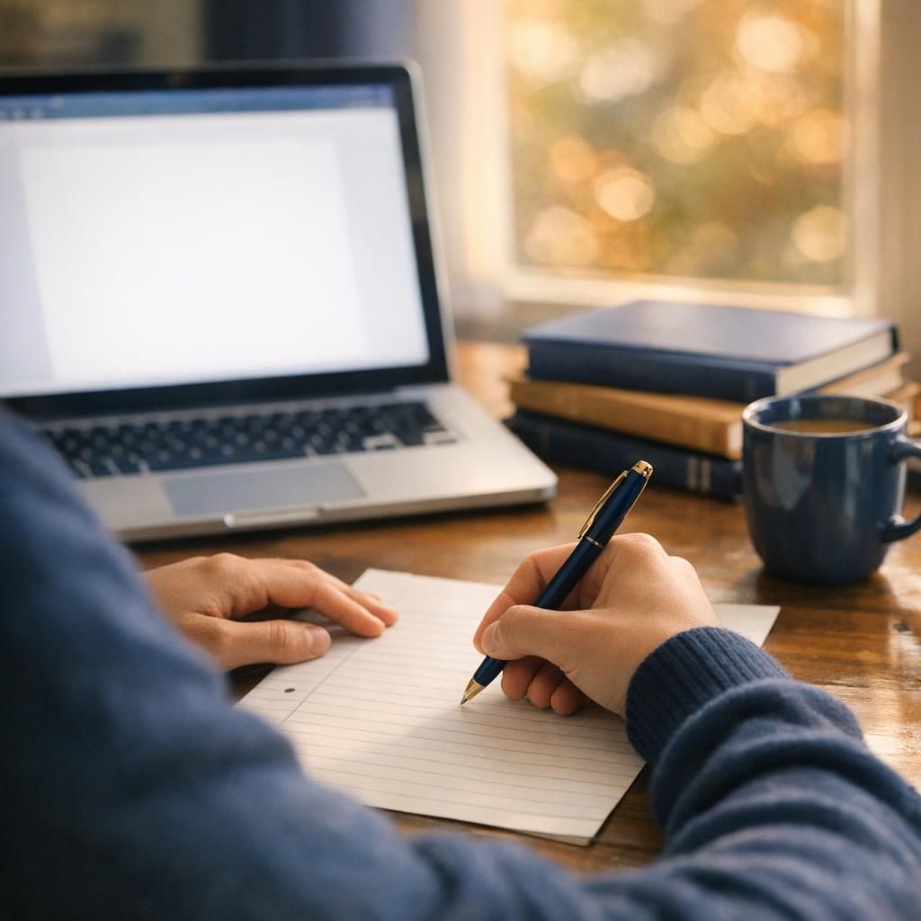 Étudiant en Terminale rédigeant sa lettre de motivation pour candidater
